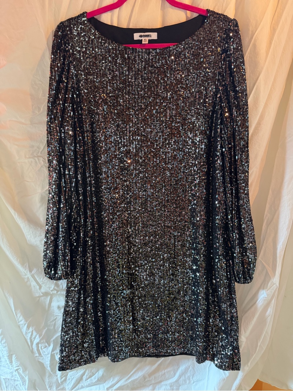 BB Dakota Silver Sequin Long-Sleeve Shift Dress